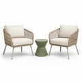 3-teiliges Gartenmöbel-Set mit 2 Sesseln und rundem Beistelltisch, Beige, Creme und Salbeigrün, Sessel 72 × 68 × 78 cm