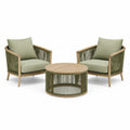 3-teiliges Loungeset in Natur/Grün mit 2 Sesseln 75 × 70 × 78 cm und rundem Tisch Ø 70 × 42 cm
