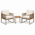 3-teiliges Gartenmöbelset mit 2 Sesseln und Beistelltisch, Naturholz/Creme/Taupe, Sessel 70 x 75 x 78 cm, Tisch 50 x 50 x 45 cm