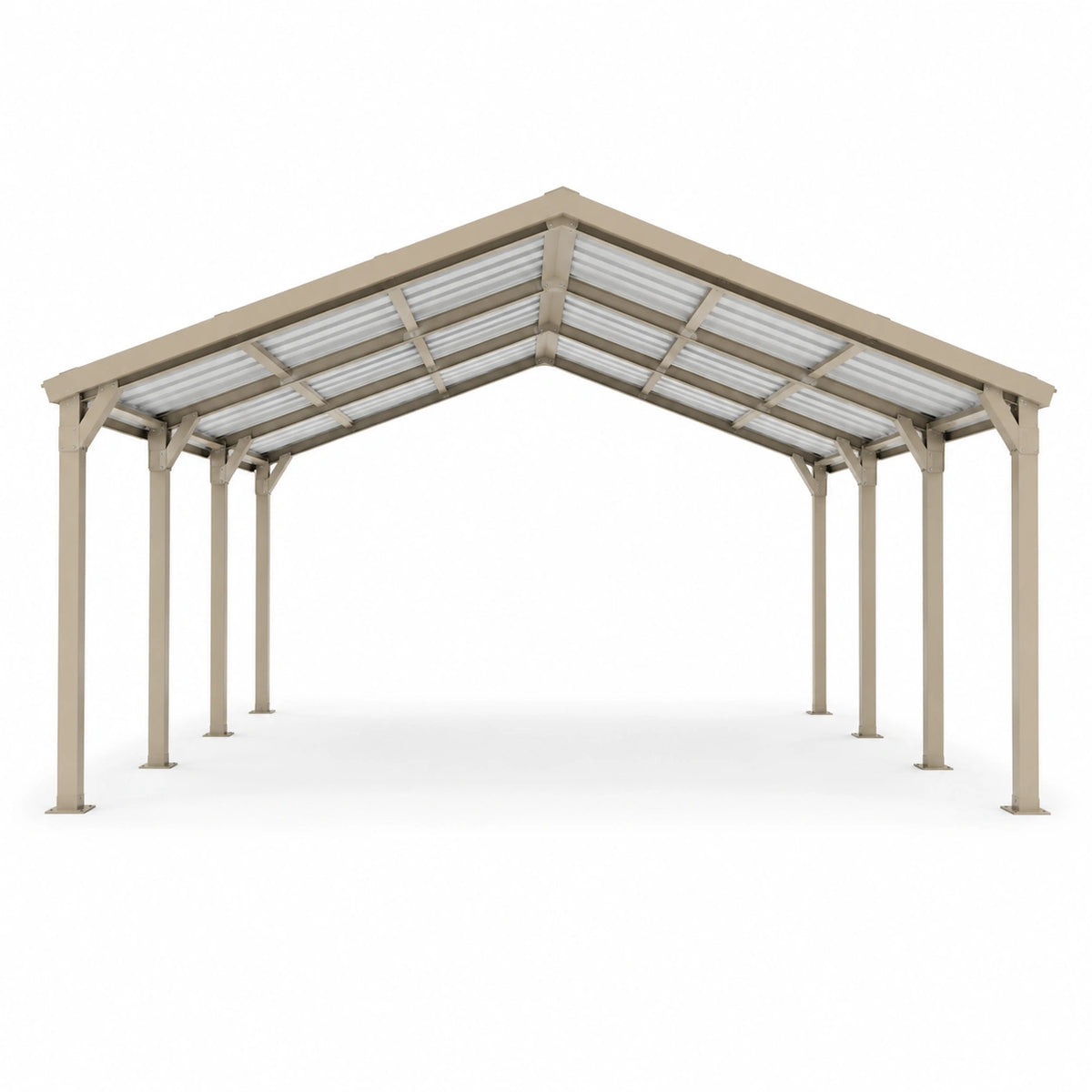 Gartenpavillon aus Metall mit transparentem Satteldach, Beige, 600 x 300 x 270 cm