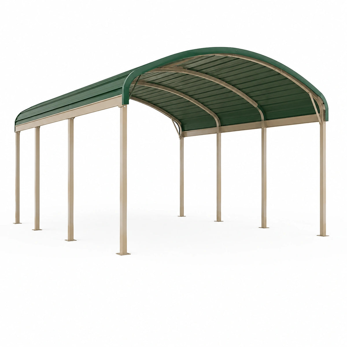 Carport mit gewölbtem Polycarbonatdach, Metallrahmen, 500 × 300 × 250 cm, Grün/Beige