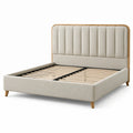 Polsterbett 180 × 200 cm in Beige/Naturholz mit gepolstertem Kopfteil und Lattenrost
