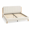 Polsterbett 160 × 200 cm in Creme, Hellbraun und Schwarz mit Bouclé-Bezug, Holzlattenrost und gepolstertem Kopfteil