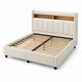 Polsterbett 160 × 200 cm Creme mit Bouclé-Bezug, Lattenrost und Kopfteilablage, 215 × 175 × 120 cm