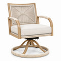 Drehbarer Holzsessel mit Seilgeflecht und Sitzkissen, Natur/Creme, 75 × 80 × 95 cm