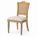 Holzstuhl mit Rattanrückenlehne und gepolstertem Sitz, Natur/Beige, 48 × 58 × 98 cm