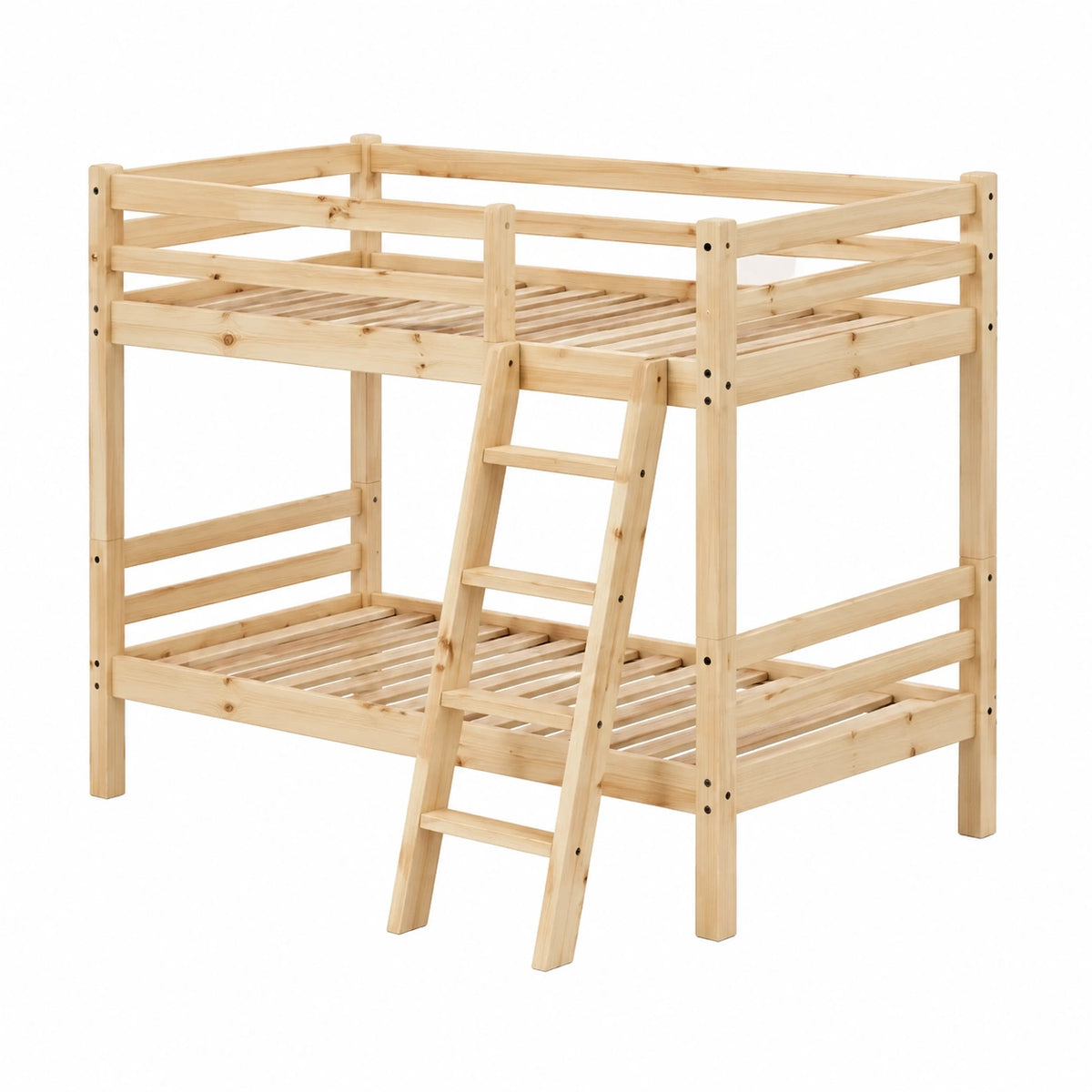 Etagenbett aus Kiefernholz in Naturholz, 208 × 98 × 170 cm, für Matratzen 90 × 200 cm, mit Leiter und zwei Lattenrosten