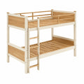 Holz-Etagenbett 200 × 90 × 160 cm in Weiß/Natur mit Leiter, Schutzgitter und Lattenrosten