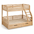 Etagenbett Natur aus Holz, 200 × 90 × 170 cm, mit Leiter, Lattenrosten und 2 Schubladen