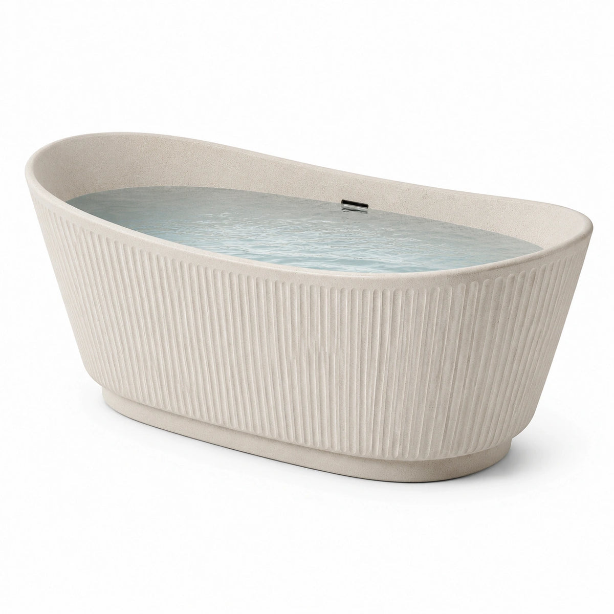 Freistehende Badewanne aus Mineralguss in Beige, 170 × 75 × 58 cm, gerippte Oberfläche