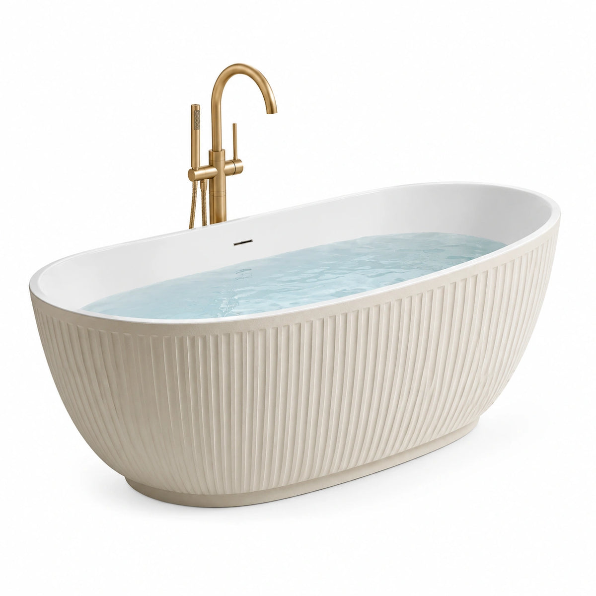 Freistehende ovale Acrylbadewanne 170 × 80 × 58 cm Weiß mit Rillenstruktur