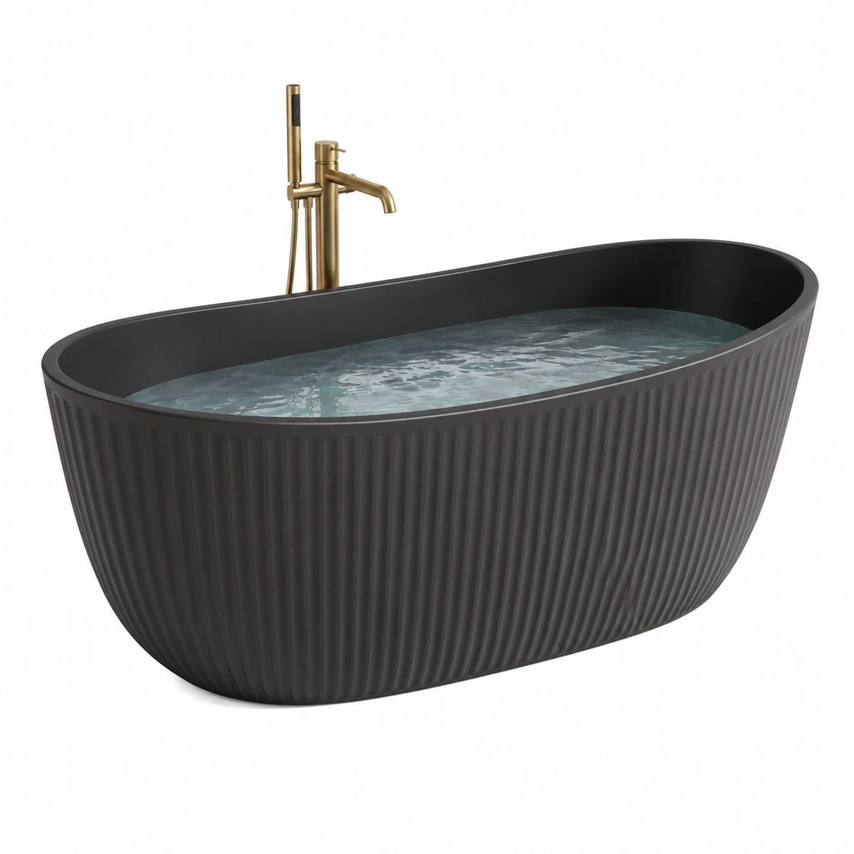 Freistehende ovale Badewanne aus Acryl, 170 x 75 x 58 cm, Schwarz, geriffelte Außenseite