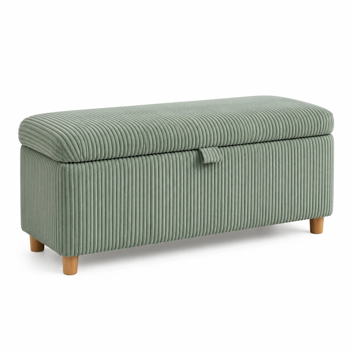 Grüne Cord-Sitzbank mit Stauraum und Holzfüßen, 100 × 40 × 45 cm