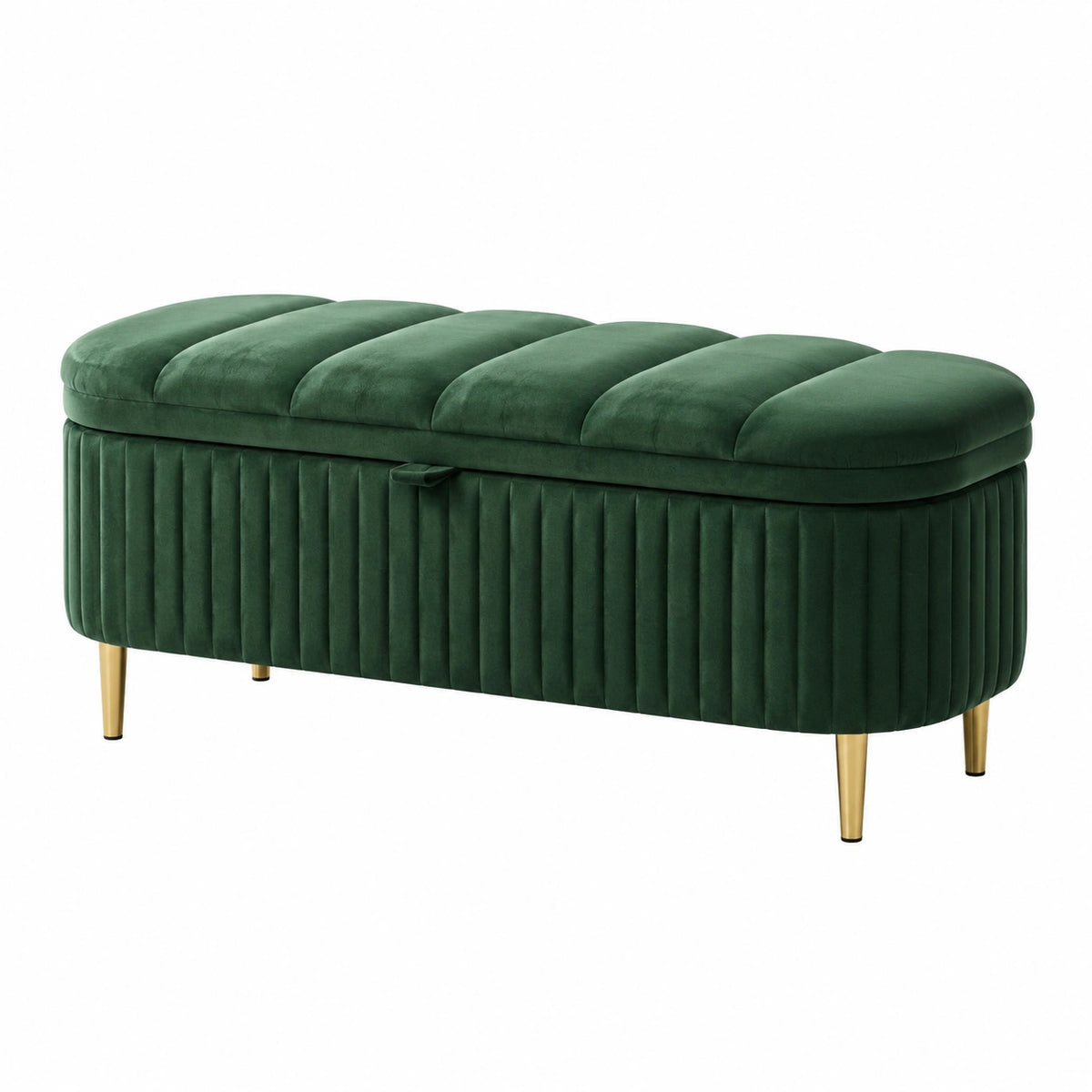 Gepolsterte Samt-Sitzbank mit Klappdeckel und Stauraum, Grün/Gold, 120 × 45 × 50 cm