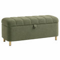 Sitzbank mit Stauraum, Bouclé-Bezug in Grün, goldfarbene Metallbeine, 100 × 40 × 45 cm