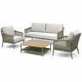 4-teiliges Lounge-Set Grün, Beige und Naturholz mit Sofa, 2 Sesseln und Couchtisch, 150 × 75 × 78 cm