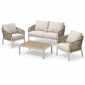 4-teiliges Loungeset Beige/Hellgrau mit Zweisitzer, 2 Sesseln und Couchtisch, Zweisitzer 126 × 70 × 78 cm