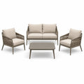 4-teiliges Gartenmöbel-Set in Beige/Grau mit Metallgestell und Seilgeflecht, Sofa 140 × 75 × 78 cm, Sessel 72 × 75 × 78 cm, Tisch 100 × 60 × 45 cm
