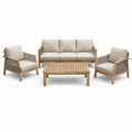 4-teiliges Loungeset aus Holz mit Seilgeflecht, Naturholz/Beige/Grau, Sofa 180 × 75 × 78 cm