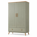 Kleiderschrank 90 × 50 × 180 cm in Grün und Naturholz mit 2 Türen und 1 Schublade