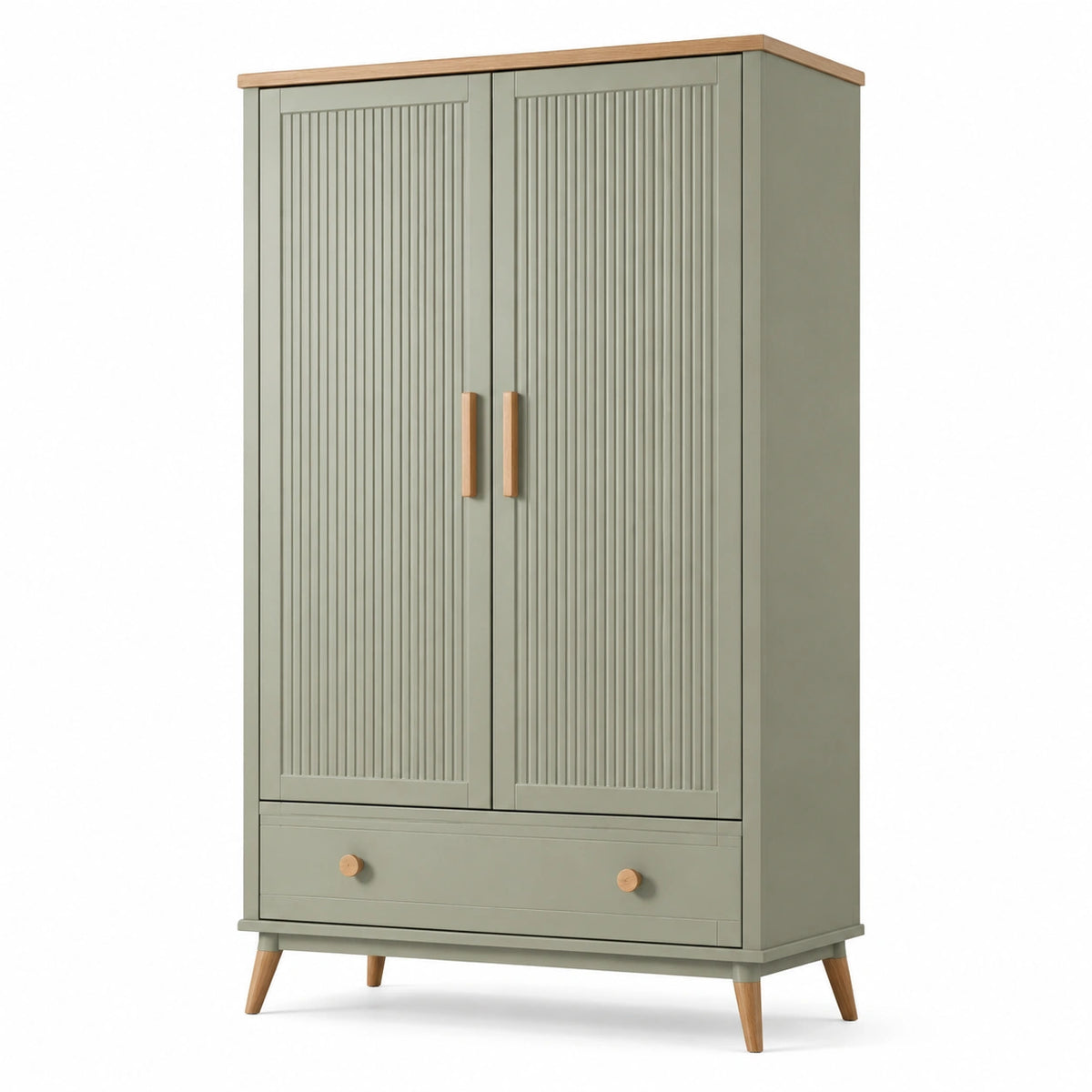 Kleiderschrank 90 × 50 × 180 cm in Grün und Naturholz mit 2 Türen und 1 Schublade