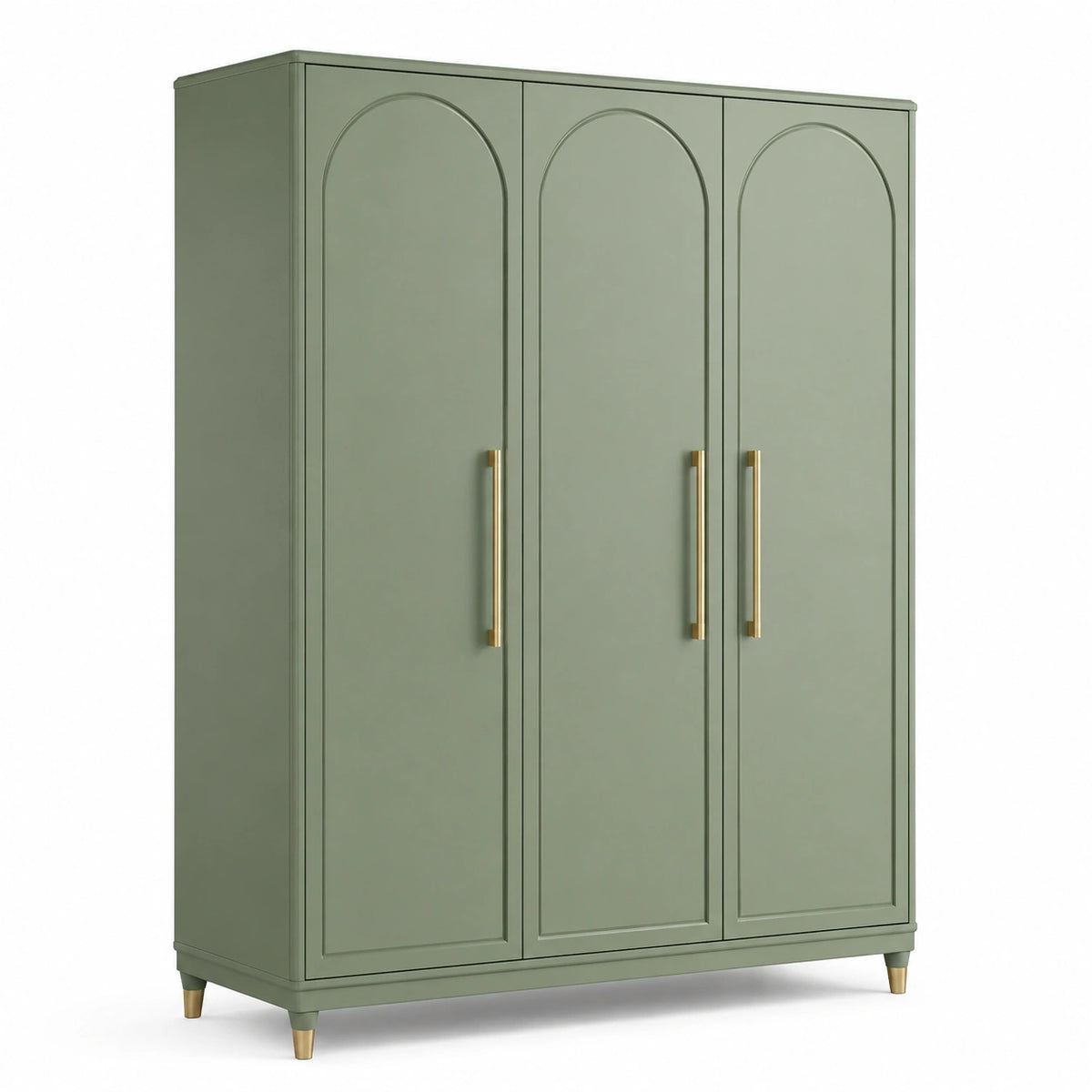 Klassischer Kleiderschrank 150 × 55 × 200 cm mit 3 Türen in Salbeigrün und Gold