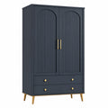 Kleiderschrank 100 × 50 × 180 cm Dunkelblau/Gold mit 2 Türen und 2 Schubladen