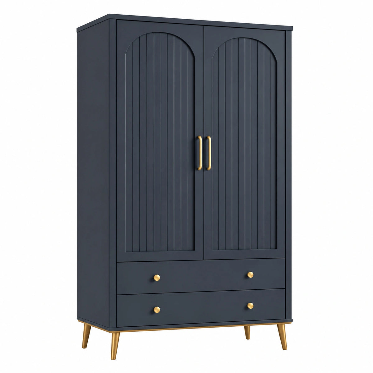 Kleiderschrank 100 × 50 × 180 cm Dunkelblau/Gold mit 2 Türen und 2 Schubladen