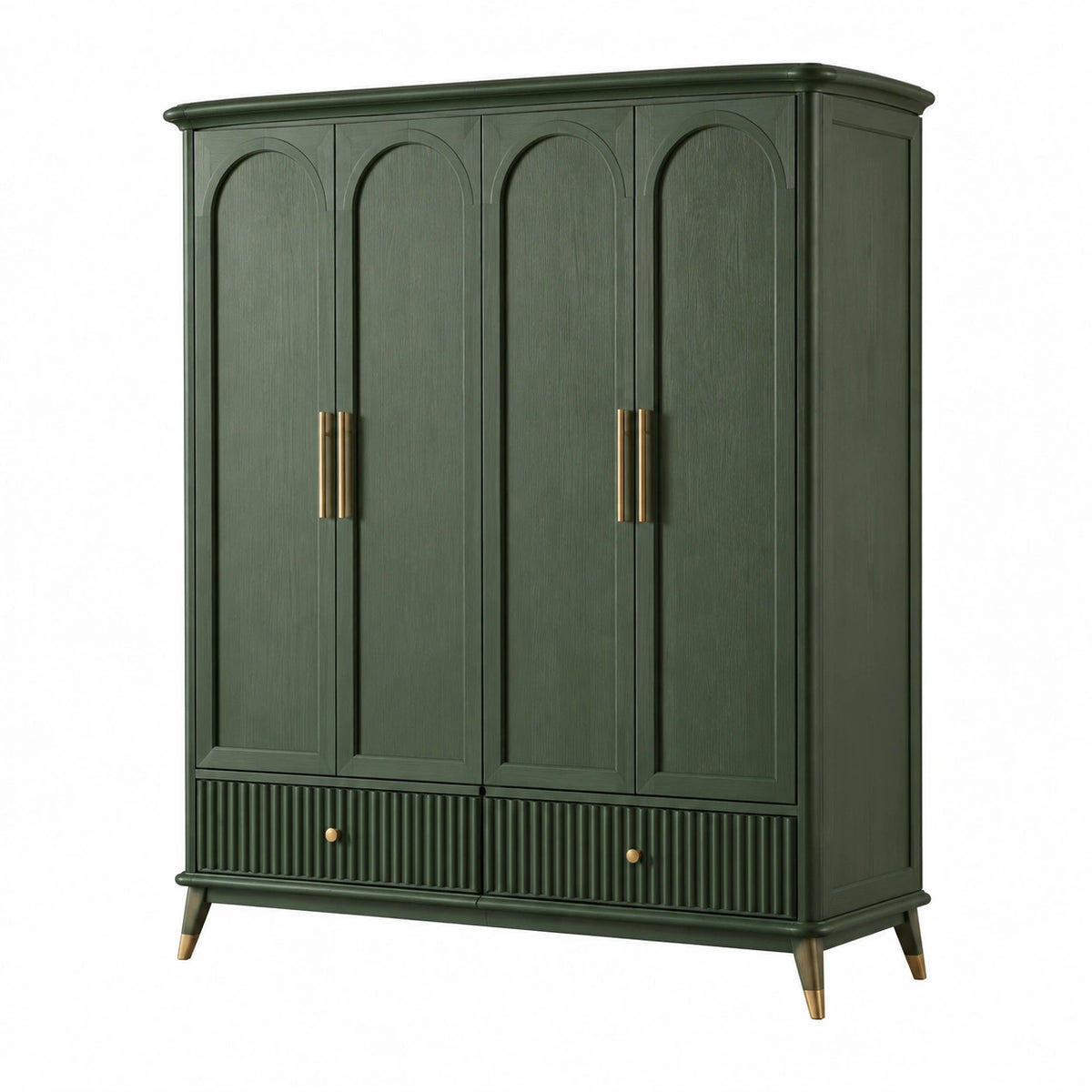 Kleiderschrank 120 × 55 × 190 cm in Dunkelgrün mit Goldakzenten, 4 Türen und 2 Schubladen