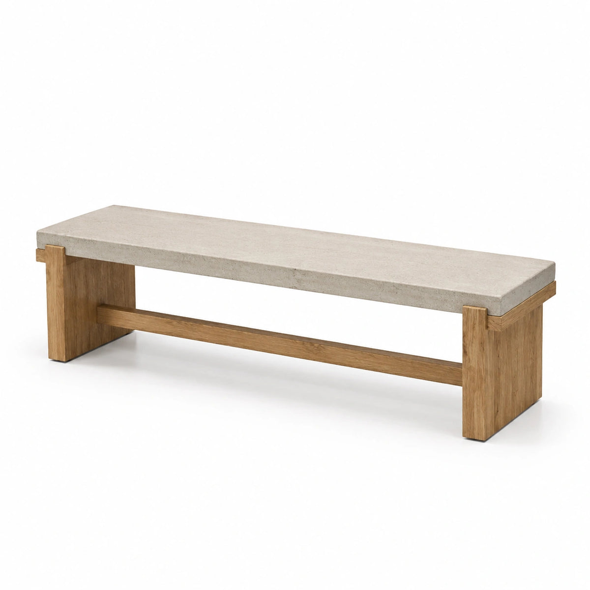 Moderne Sitzbank aus Holz und Beton, Beige/Natur, 160 × 40 × 45 cm