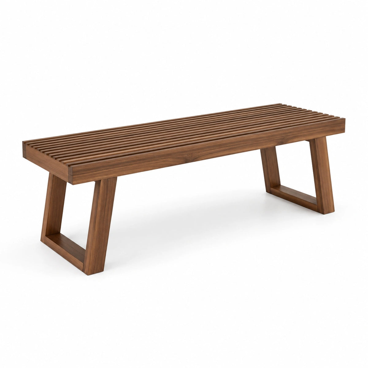 Moderne Sitzbank aus braunem Holz mit Lamellen, 150 × 40 × 45 cm