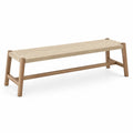 Skandinavische Sitzbank aus Holz mit geflochtener Kordelsitzfläche, 160 × 40 × 45 cm, Natur/Hellbraun