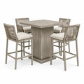 5-teiliges Bar-Set Taupe/Beige/Grau mit Tisch 120 × 120 × 105 cm und 4 Hockern 55 × 60 × 110 cm