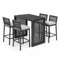 Garten-Barset Schwarz/Grau mit 4 Barstühlen und Sitzpolstern, Tisch 150 x 75 x 105 cm