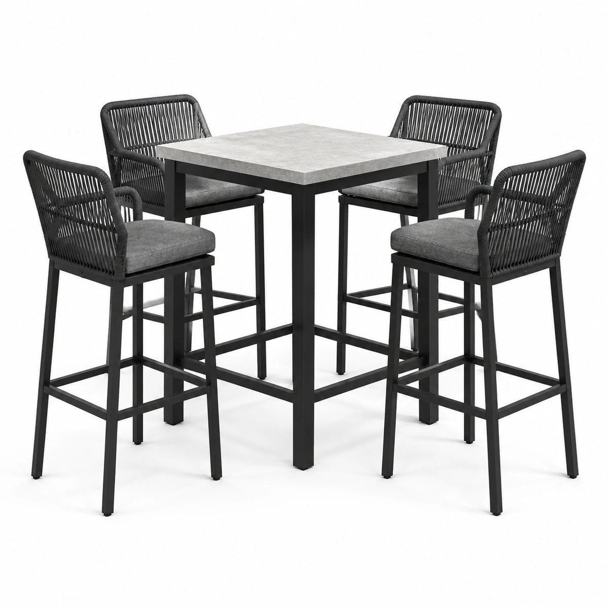 5-teiliges Barset mit 4 Barstühlen, Schwarz/Grau, Tisch 120 × 60 × 105 cm